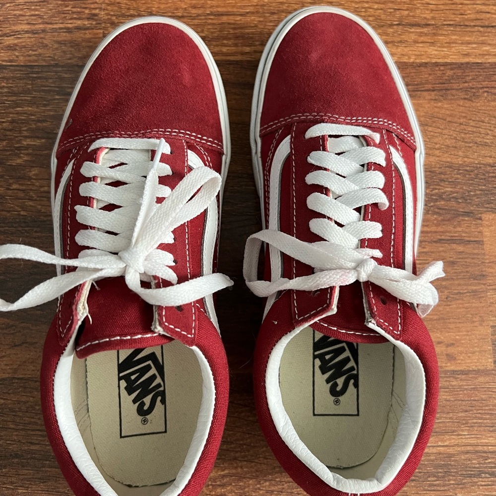 Vans Burgundy Suede Shoes with White Accents